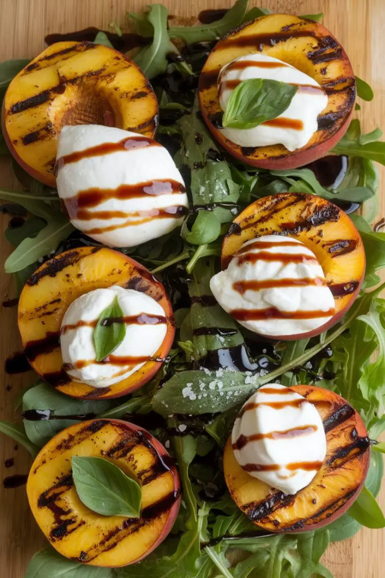 Grilled Peach and Burrata Salad with Balsamic Reduction – RecipeIneed