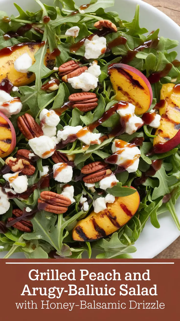 Grilled Peach and Arugula Salad with Honey-Balsamic Drizzle – RecipeIneed