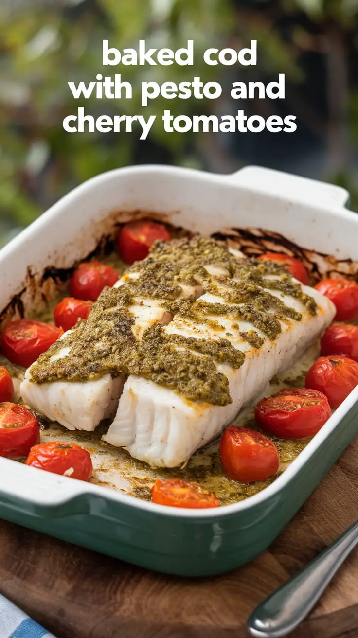 Baked Cod with Pesto and Cherry Tomatoes – RecipeIneed